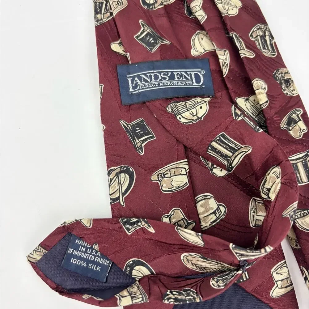 Vintage Lands' End Handmade 100% Silk Hats Neck Tie